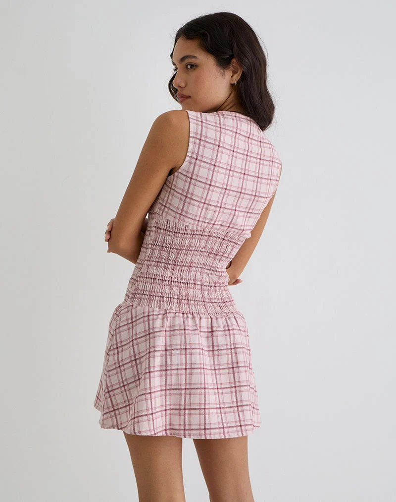 Hevoria Minikleid in Basic Schottenkaro Rosa