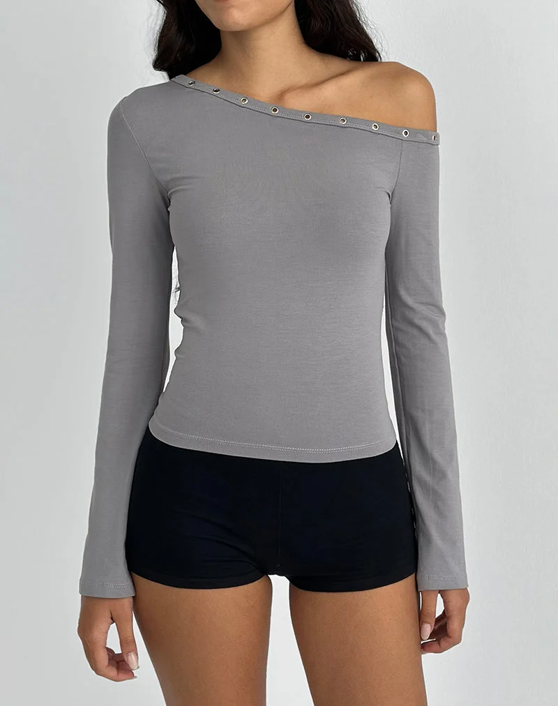 Noraba One-Shoulder-Top in Grau mit Ösen