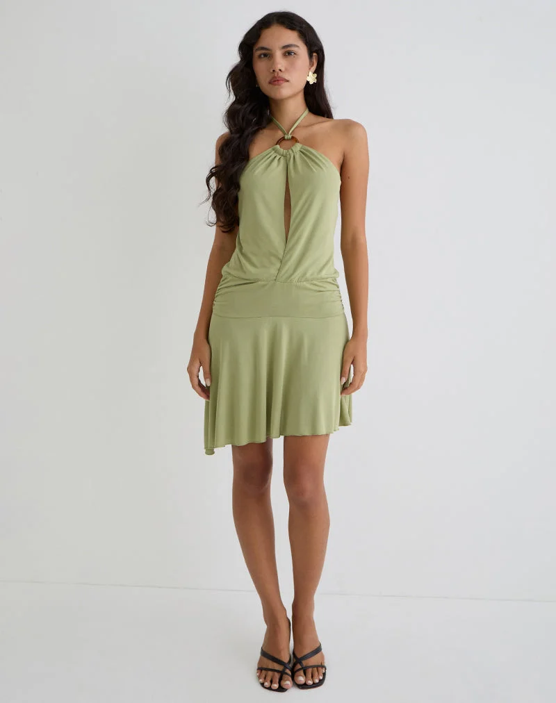 Saira Neckholder-Minikleid in Salbei