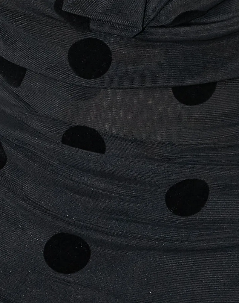Losa Cowl Neck Top in Big Polka Flock Schwarz