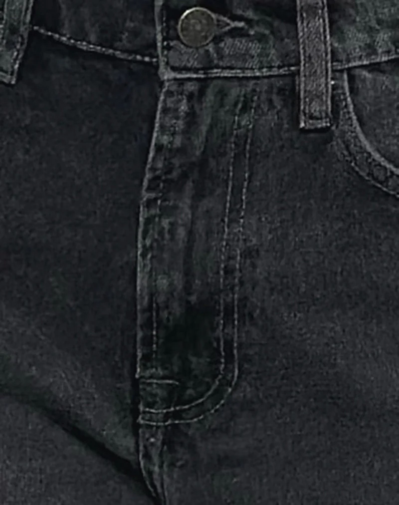 Mid Rise Turn Up Straight Jeans aus gewaschenem Schwarz Grau