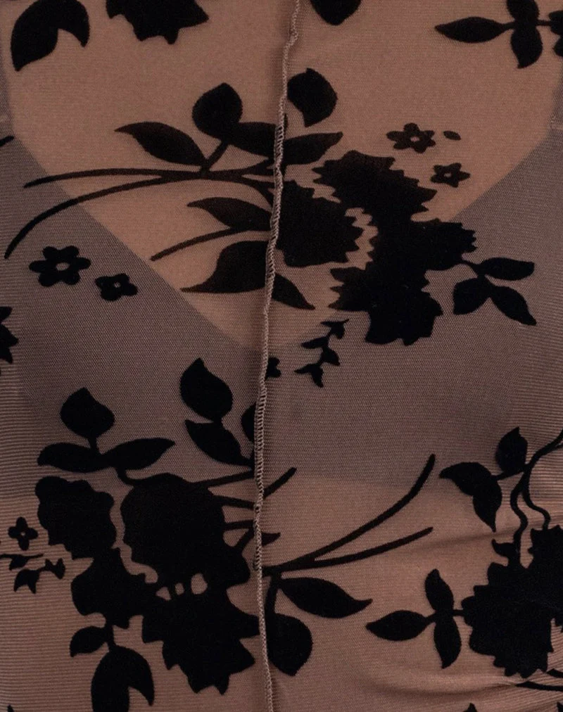 Zerlin Oberteil in Floral Flock Braun
