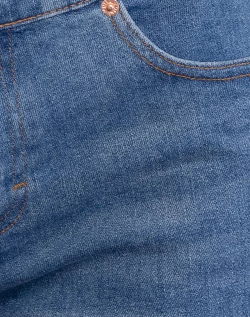 Hot Pants aus Denim mit niedrigem Einstieg in Bay Blue