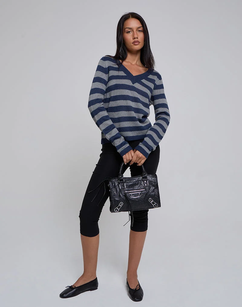 Dikara V-Ausschnitt-Pullover in Blau gestreift