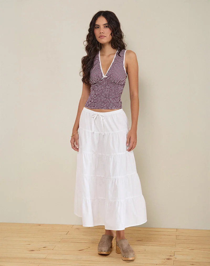 Hevalis Plunge Top in Mini Gingham Wein