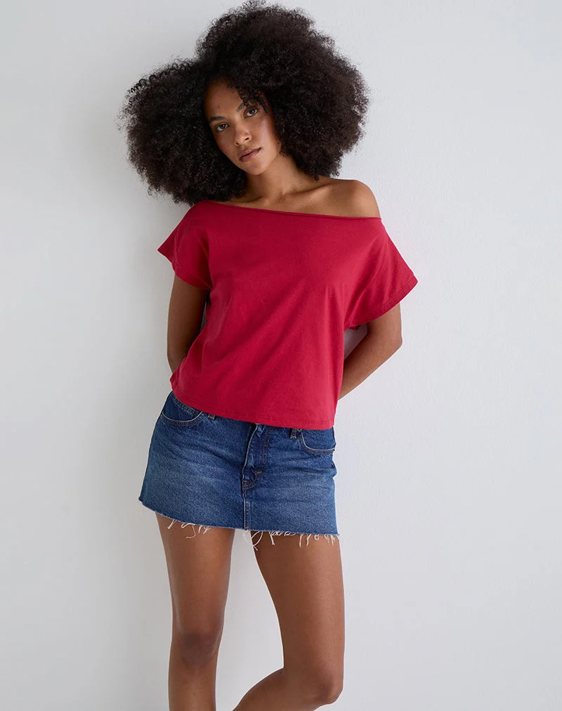 Balia Asymmetrisches Kurzarm-Basic-Top in Adrenalinrot