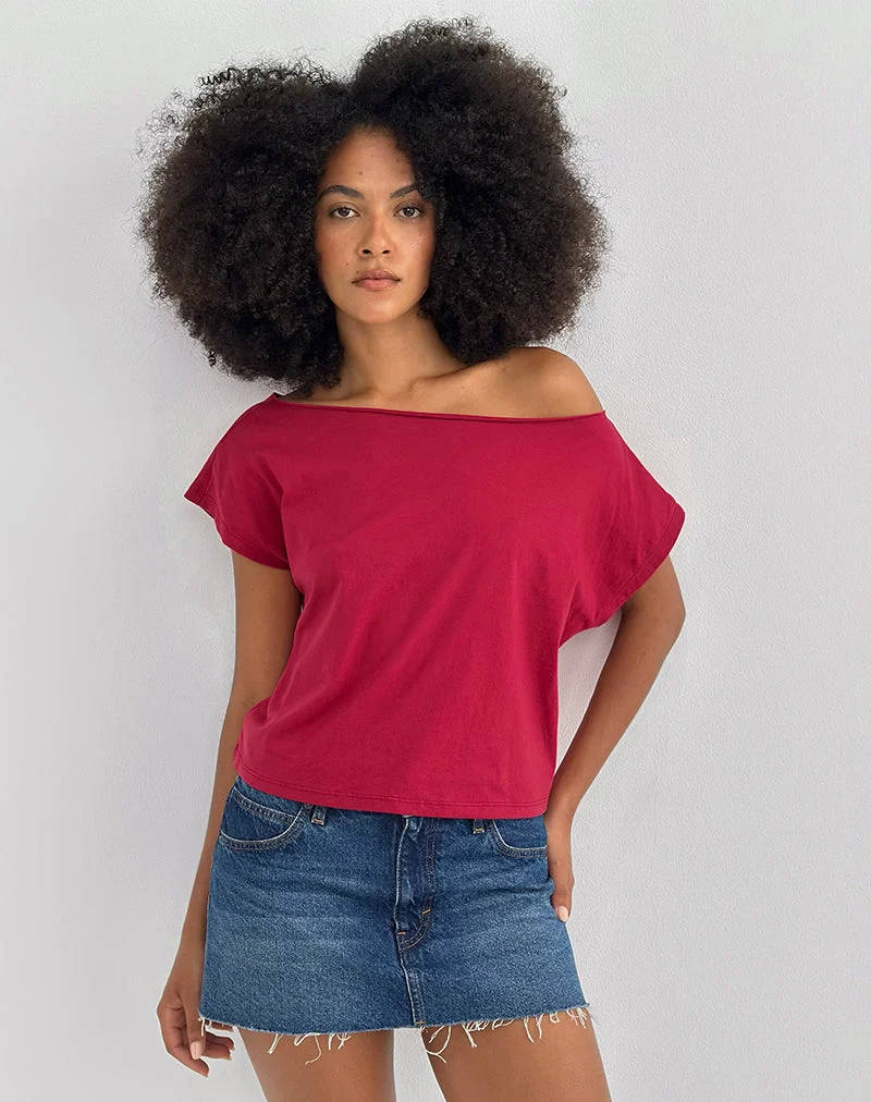 Balia Asymmetrisches Kurzarm-Basic-Top in Adrenalinrot