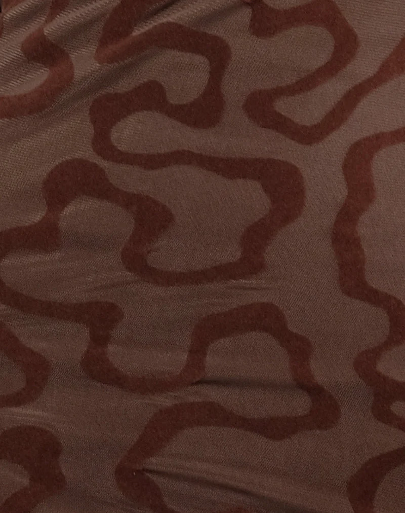 Kalana Maxikleid in Braun Swirl Flock