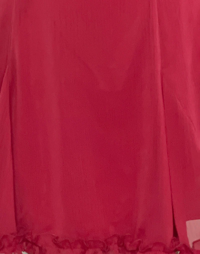 Fulvia Slip-Minikleid mit Rüschen in Tiefrot