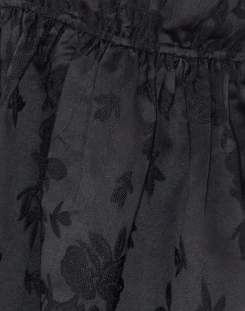 Malea Schößchen-Top aus schwarzem Satin-Jacquard