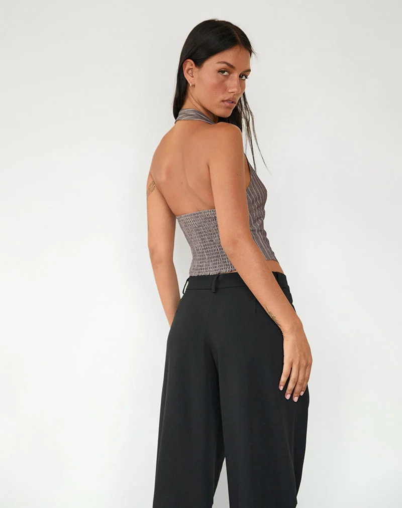 Nasya Neckholder-Top in Taupe Nadelstreifen Tailoring