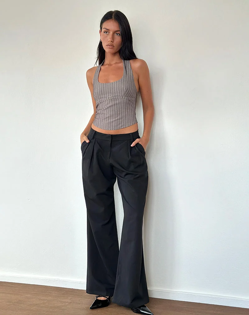 Nasya Neckholder-Top in Taupe Nadelstreifen Tailoring