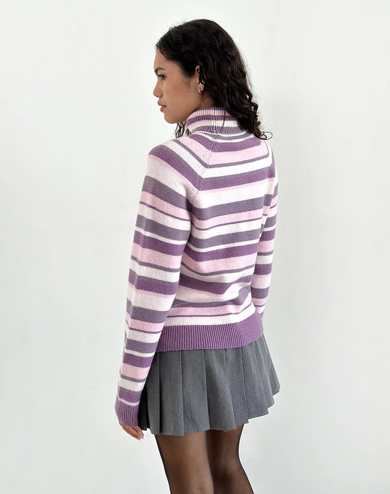Carmine Pullover in gestreiftem Soft Pink und Mauve Violett