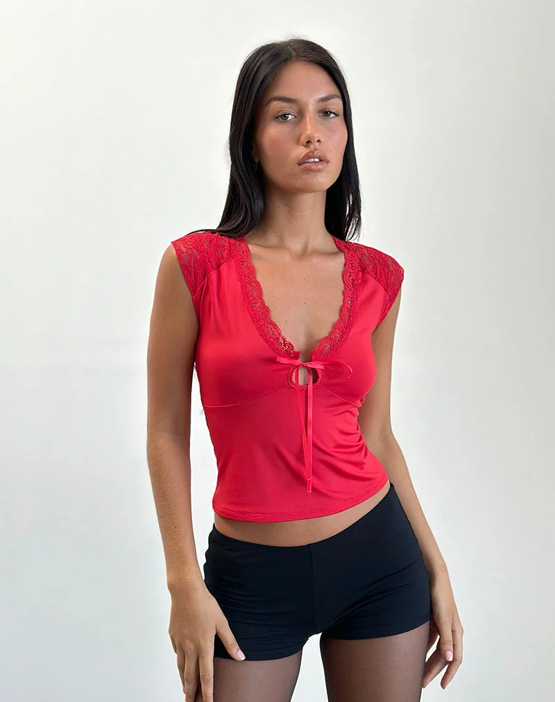 Livina Top aus Slinky Jersey Spitze Rot