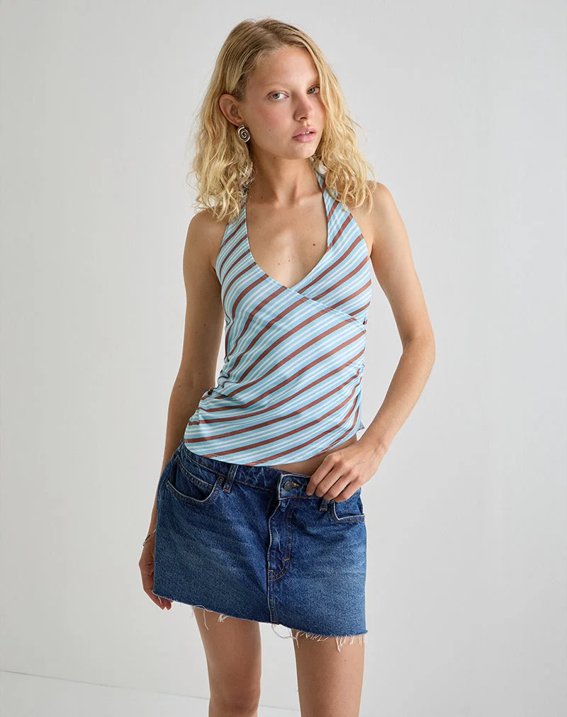 Fayez Slinky Top in Hellblau diagonal gestreift
