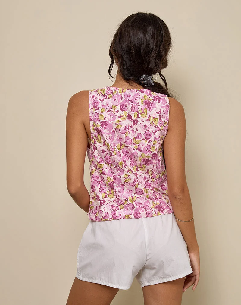 Leda Tie Front Top in Blossom Floral Pink