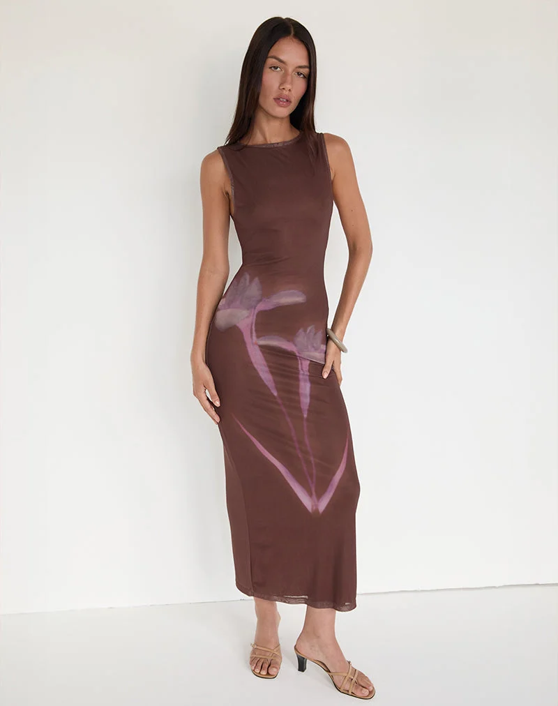 Fayola Maxikleid mit verschwommenem Blumendruck Braun