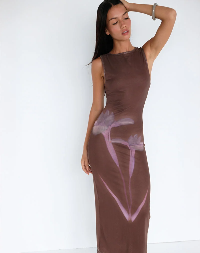 Fayola Maxikleid mit verschwommenem Blumendruck Braun
