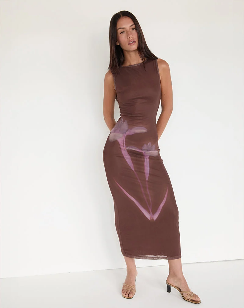 Fayola Maxikleid mit verschwommenem Blumendruck Braun