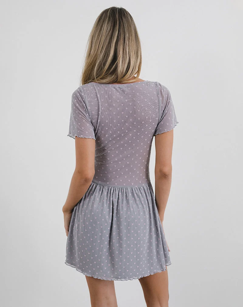 Geni Minikleid in Herzflocke Grau