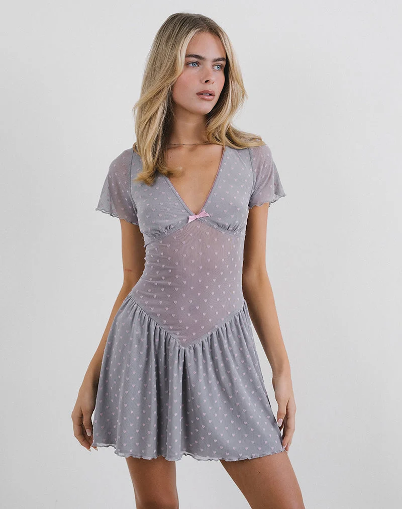 Geni Minikleid in Herzflocke Grau