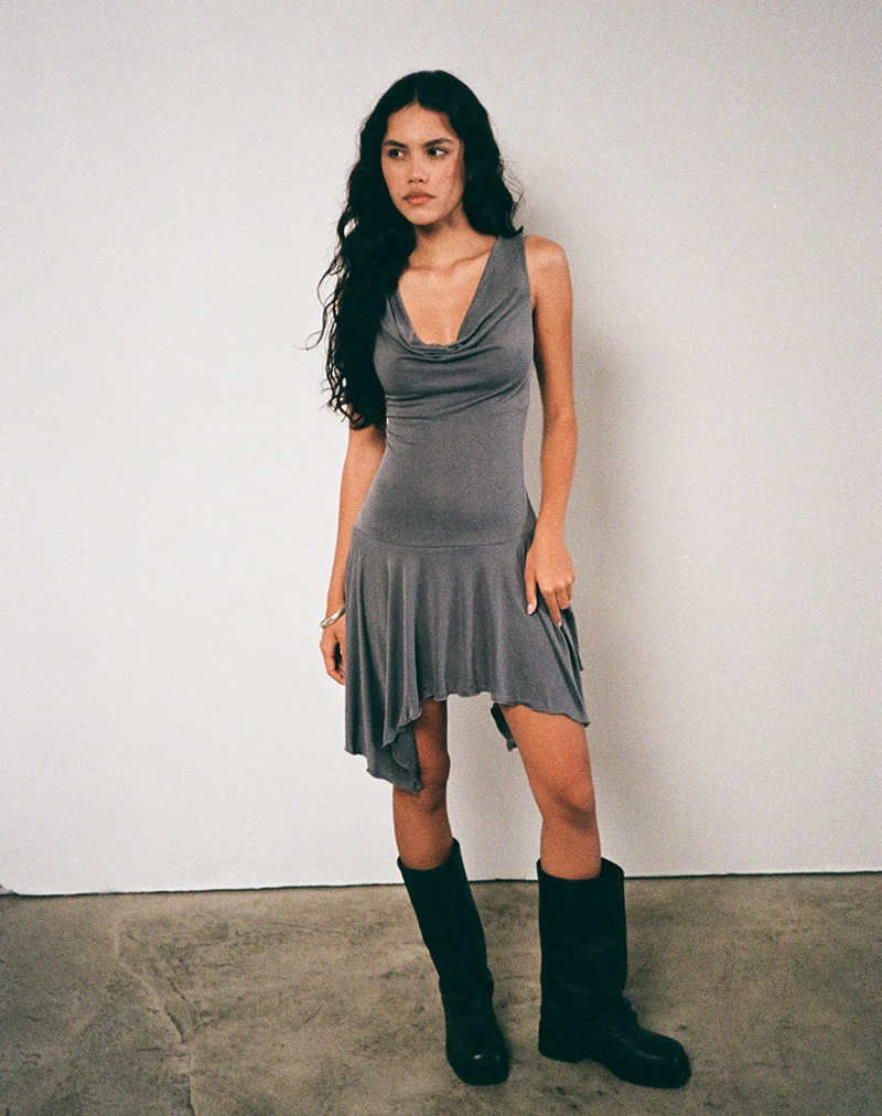 Briar Wasserfall-Minikleid aus Cupro Grau