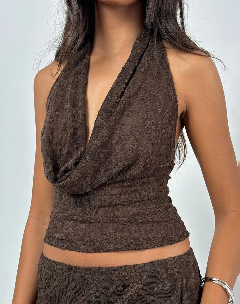 Kylo Neckholder-Top aus Jacquard-Strick Dunkelbraun