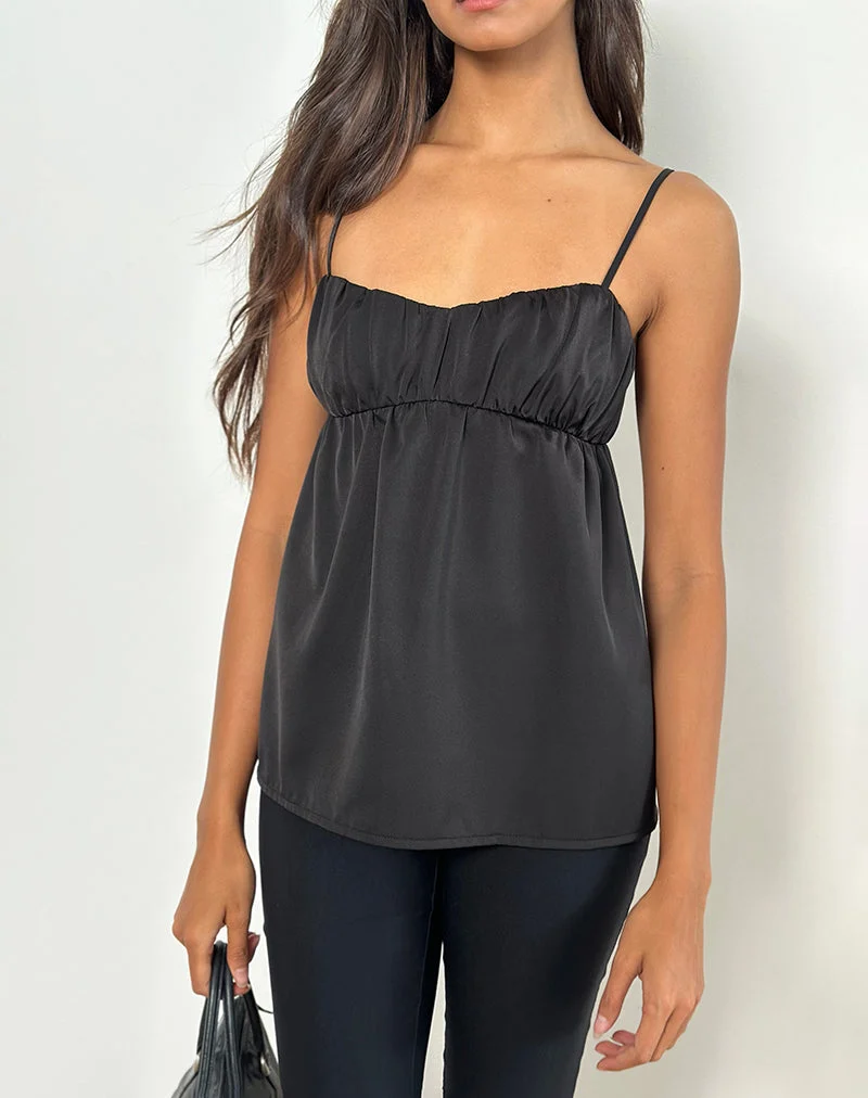 Camden Langarm-Cami-Top aus schwarzem Satin