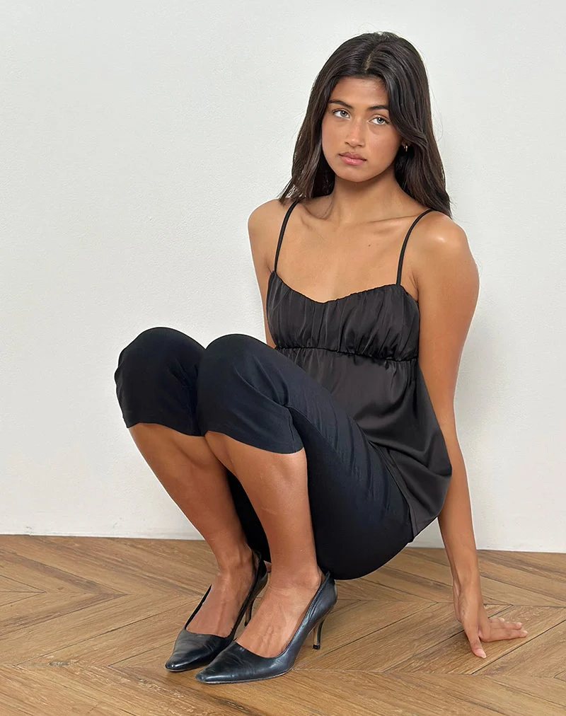 Camden Langarm-Cami-Top aus schwarzem Satin