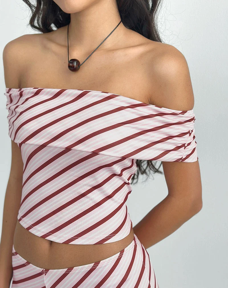 Sarla One Shoulder Top in Diagonalstreifen Rosa