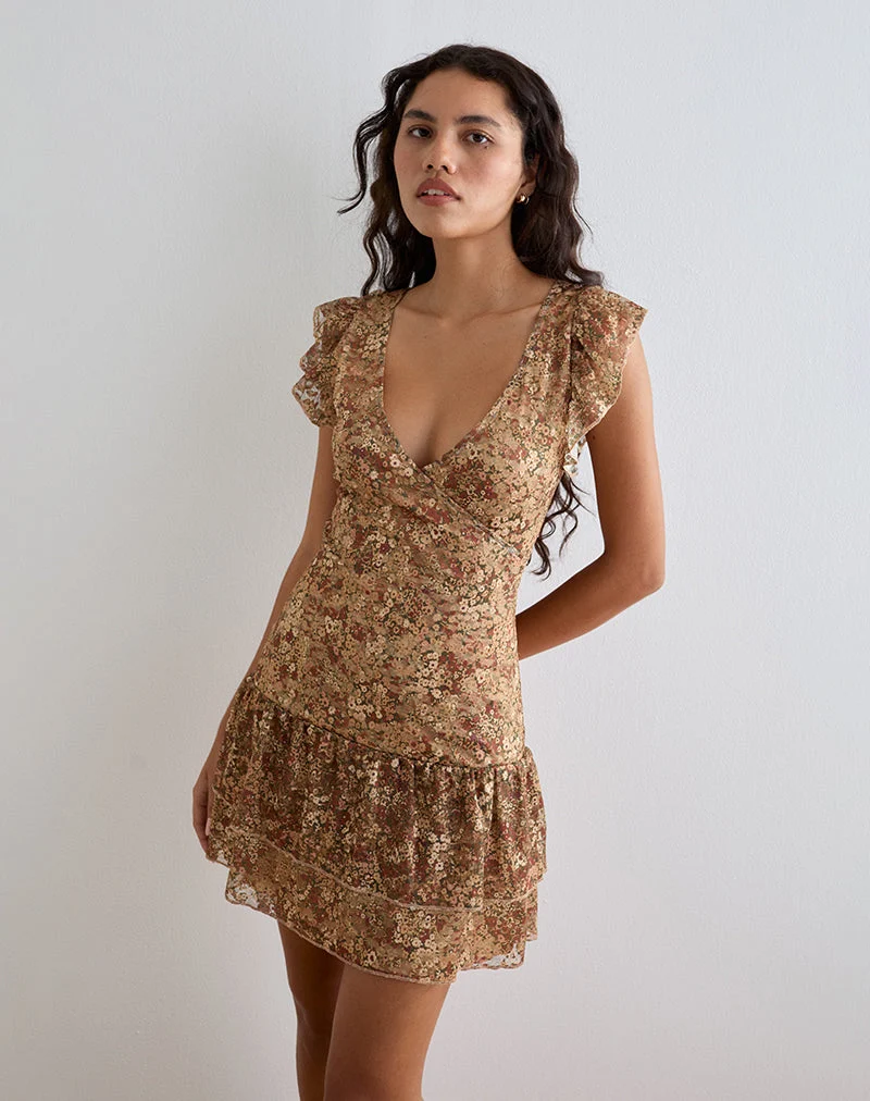 Lotri Wickelminikleid in Cluster Floral Braun