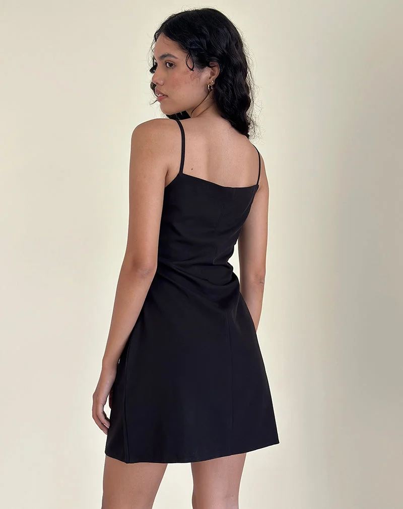 Asinel Minikleid in Schwarz mit elfenbeinfarbener Schleife