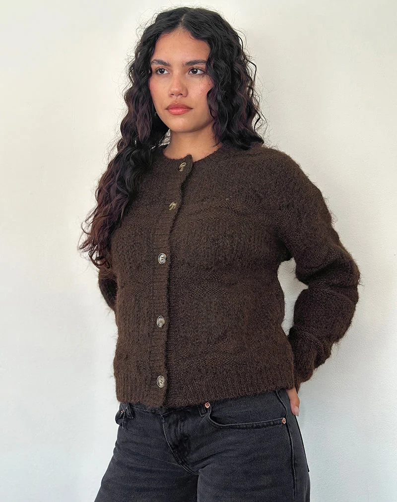 Luciana Strickjacke aus strukturiertem Strick in Dunkelbraun