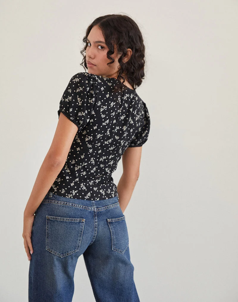 Elvita Top in Floral Land Schwarz