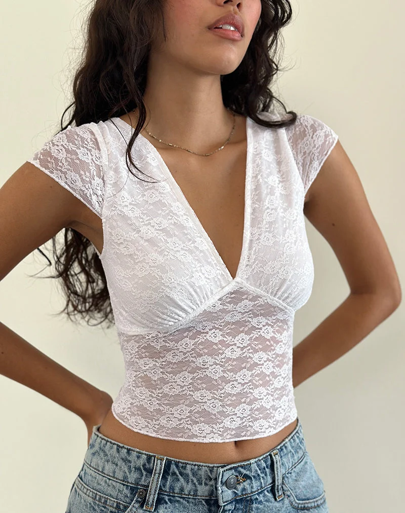 Livra Top aus Klee-Spitze Weiß