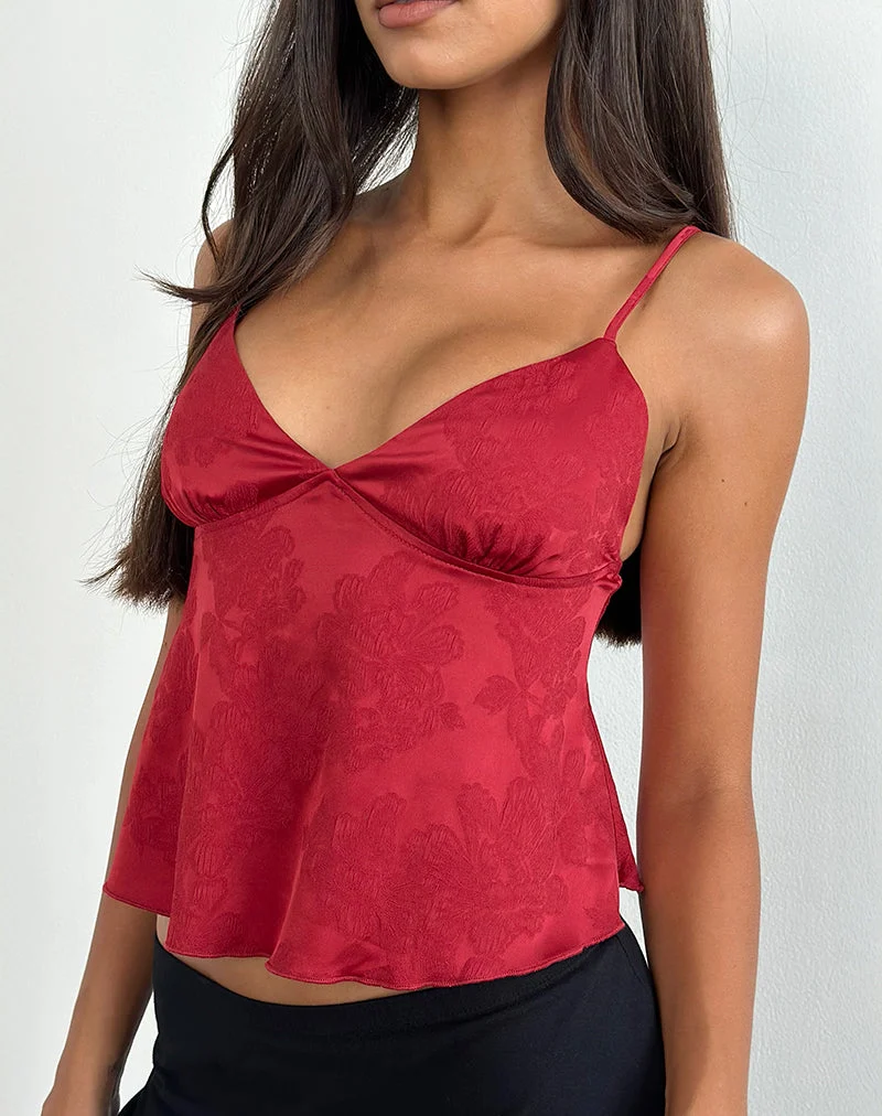 Marinda Top aus Satin-Jacquard in Burgund