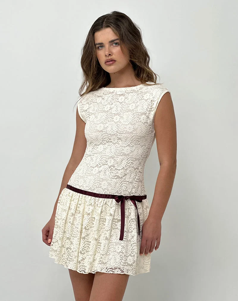 Cersei Minikleid aus Paisely Lace Elfenbein