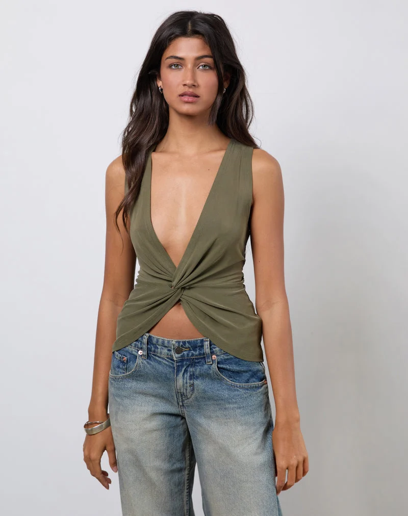 Arlys Oberteil mit Twist-Detail aus Cupro Khaki