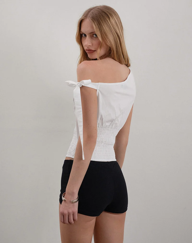 Rantha Top mit geraffter Taille in Weiß