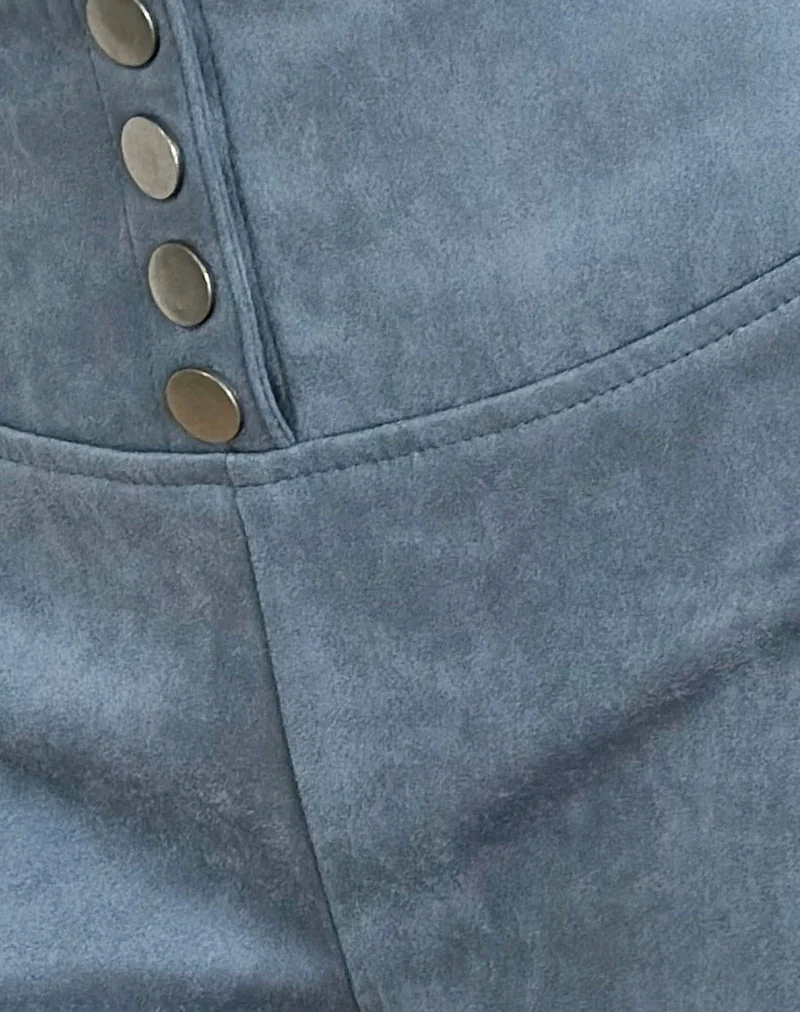 Samila Gesäumte Hotpant aus Wildlederimitat in staubigem Blau