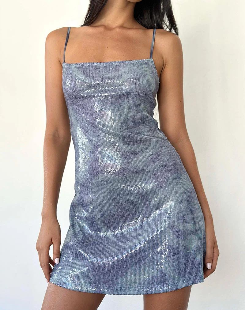 Turu Minikleid aus Pailletten Abstrakt Rose Grau