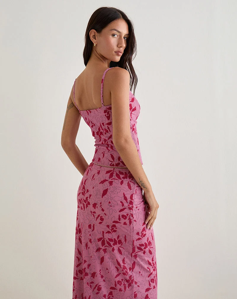 Lotus-Cami-Top in Stencil Flower Pink