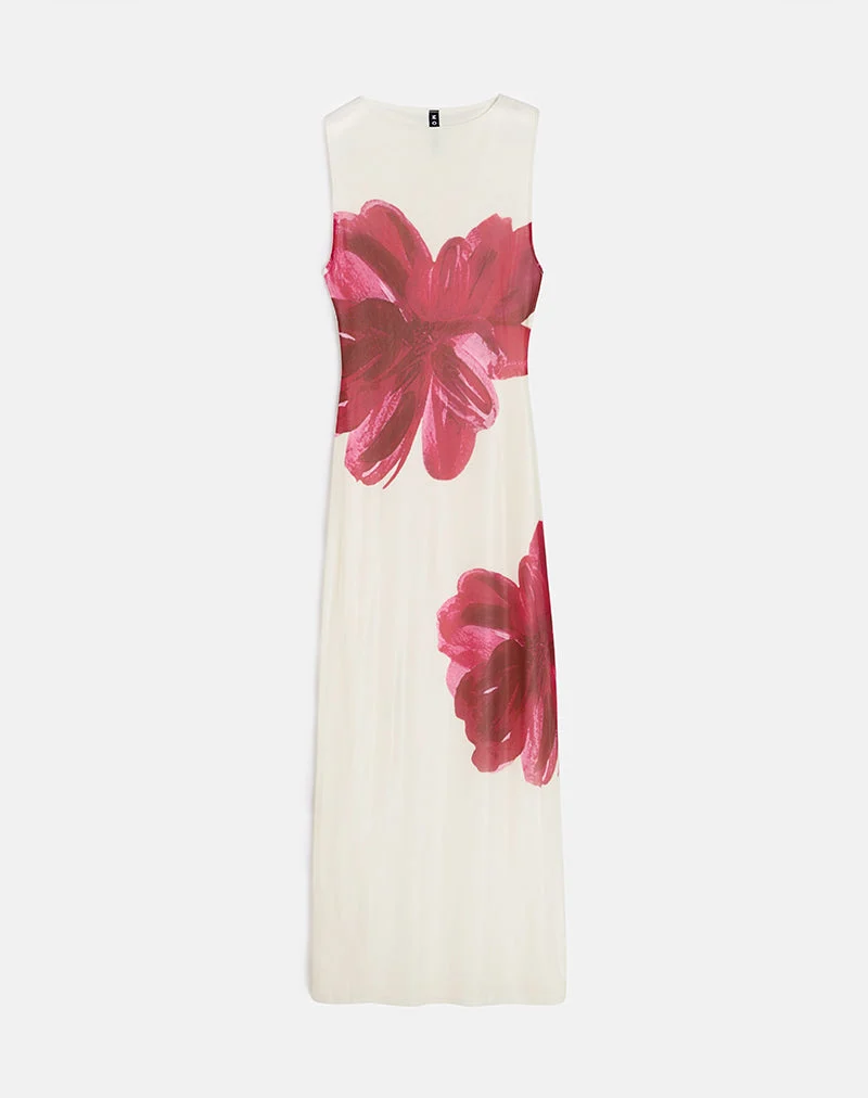 Fayola Bedrucktes Maxikleid in Creme mit roter Aquarellblume