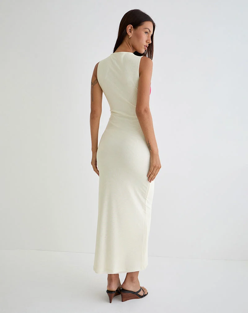 Fayola Bedrucktes Maxikleid in Creme mit roter Aquarellblume
