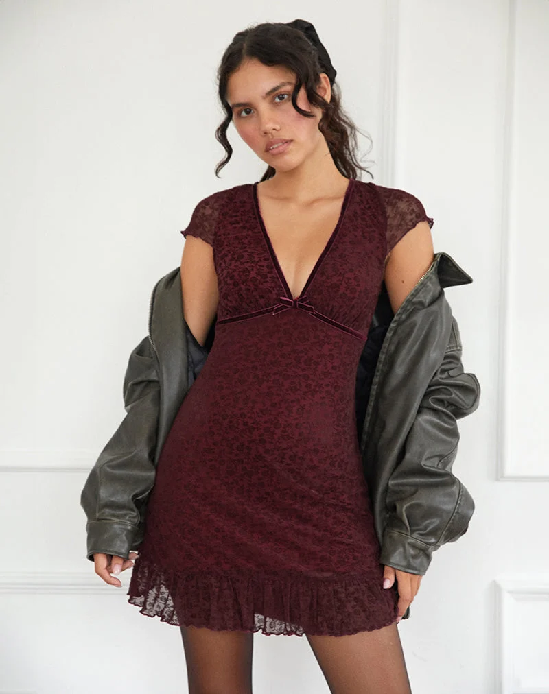 Melva Minikleid in Ditsy Flock Gebranntes Kastanienbraun