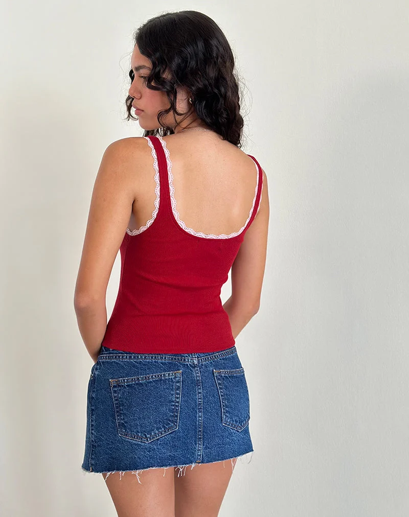 Cartas Top in Adrenalinrot mit rosa Spitze
