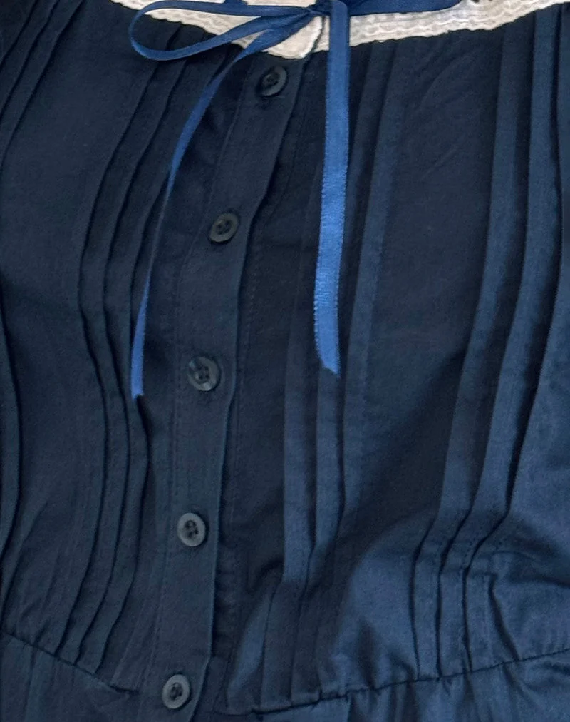 Arhan Ärmelloses Top aus marineblauer Popeline mit weißem Saum