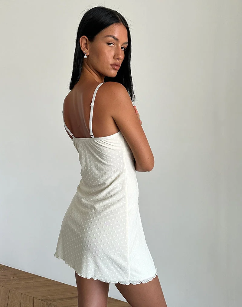 Mevila Cami-Minikleid in Elfenbein mit Polka-Flock