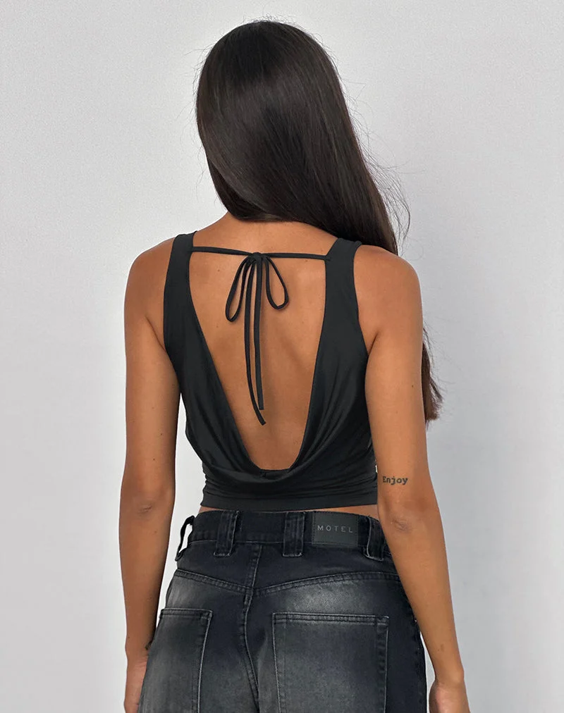 Chuya Cowl Back Top in Slinky Schwarz