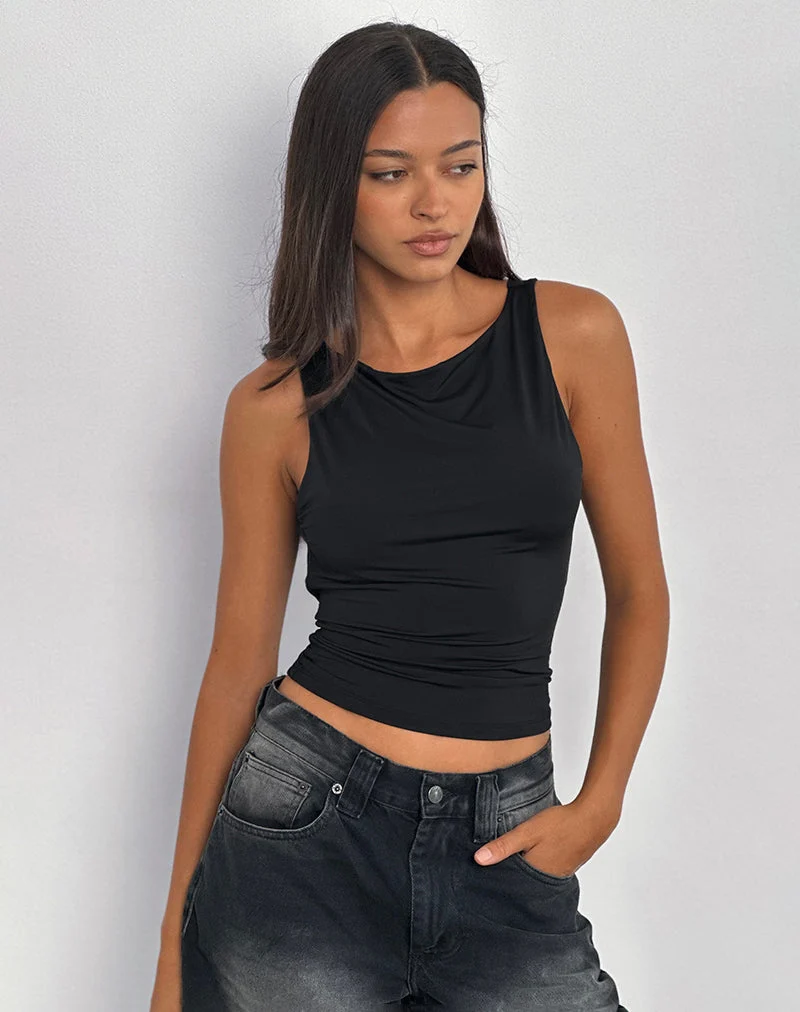 Chuya Cowl Back Top in Slinky Schwarz